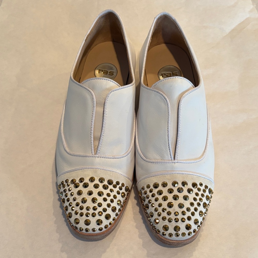 Ras White Studded Loafers